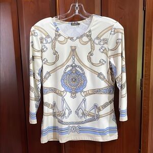 J. McLaughlin Cream Graphic Blouse with Baroque Print